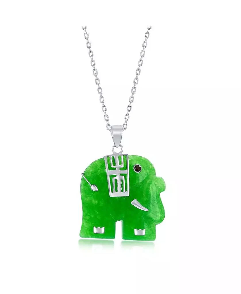 Caribbean Treasures Sterling Silver Elephant-Shaped Jade Necklace