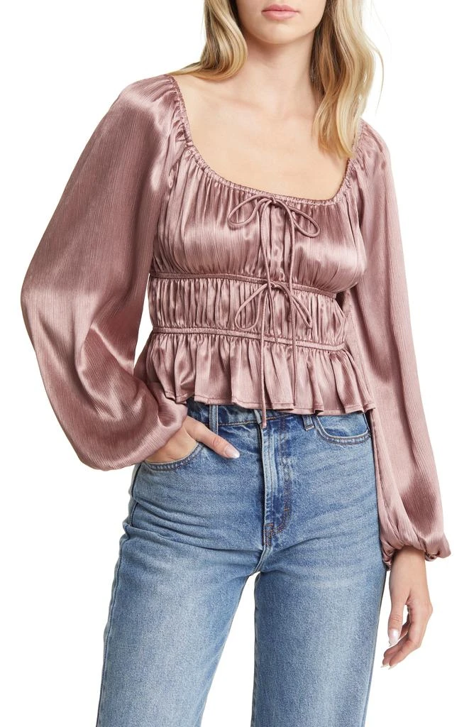 All in Favor Long Sleeve Textured Satin Top 1