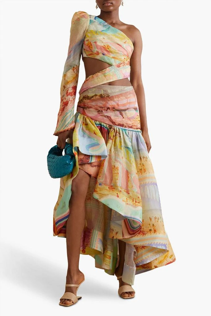 Zimmermann One-sleeve asymmetric cutout linen and silk-blend organza maxi dress 2