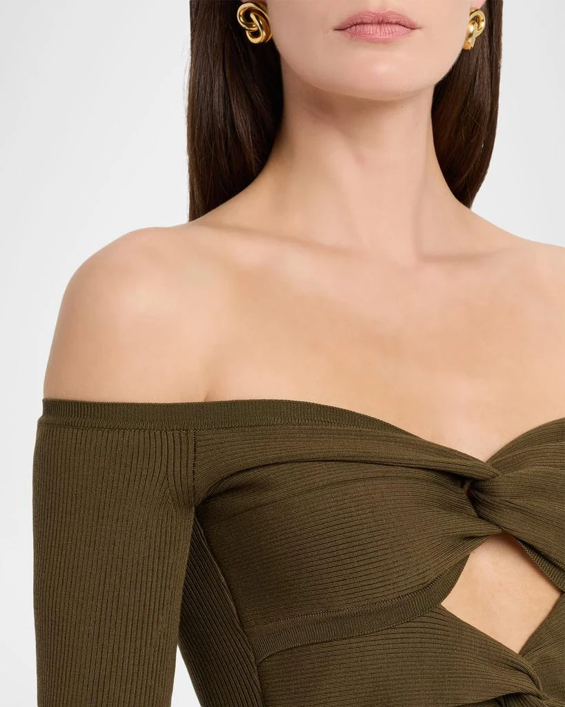 Stella McCartney Twisted Off-The-Shoulder Light Rib Midi Dress 5