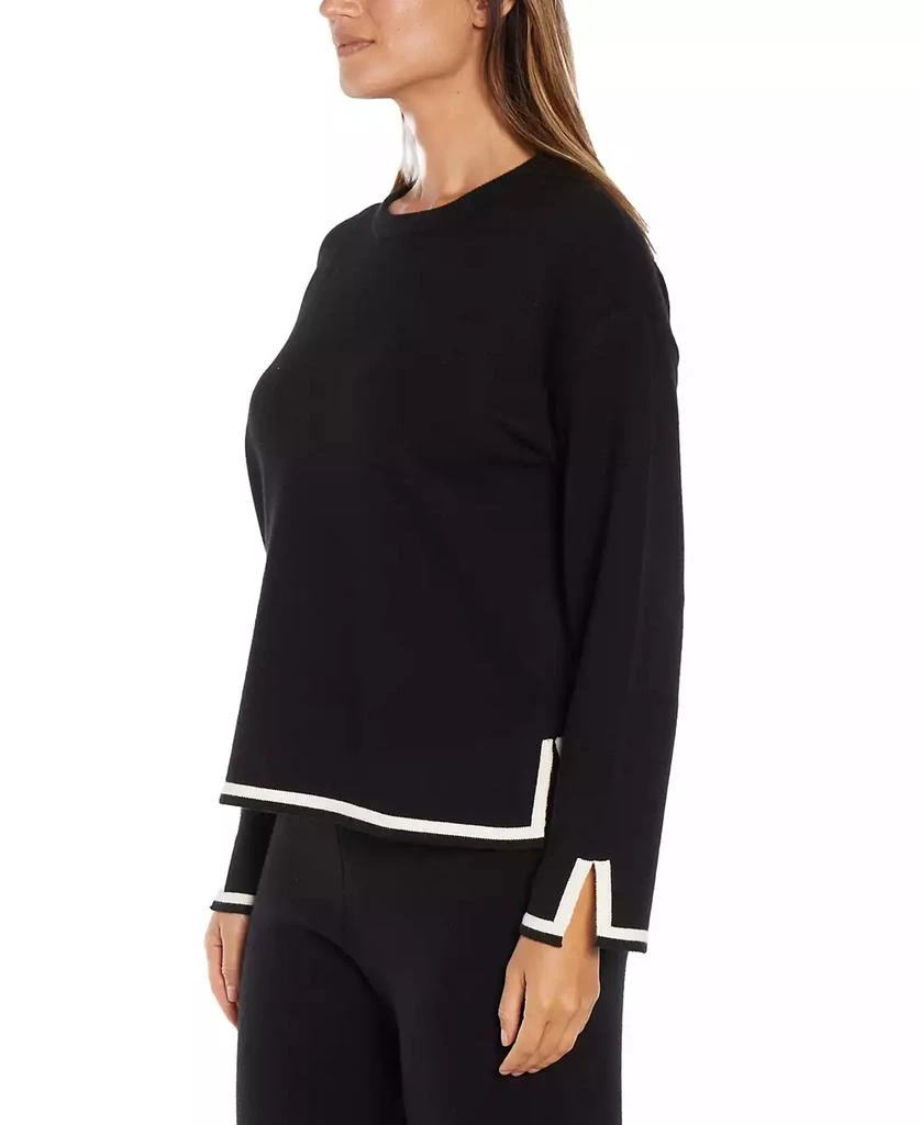 Three Dots Women's Hazel Contrast-Trim Split-Cuff Sweater 2