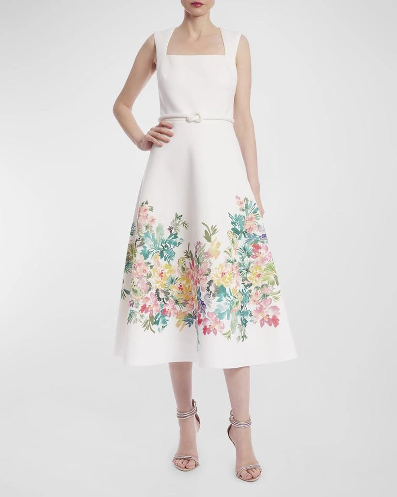 Badgley Mischka Square-Neck Floral-Print Midi Dress 1