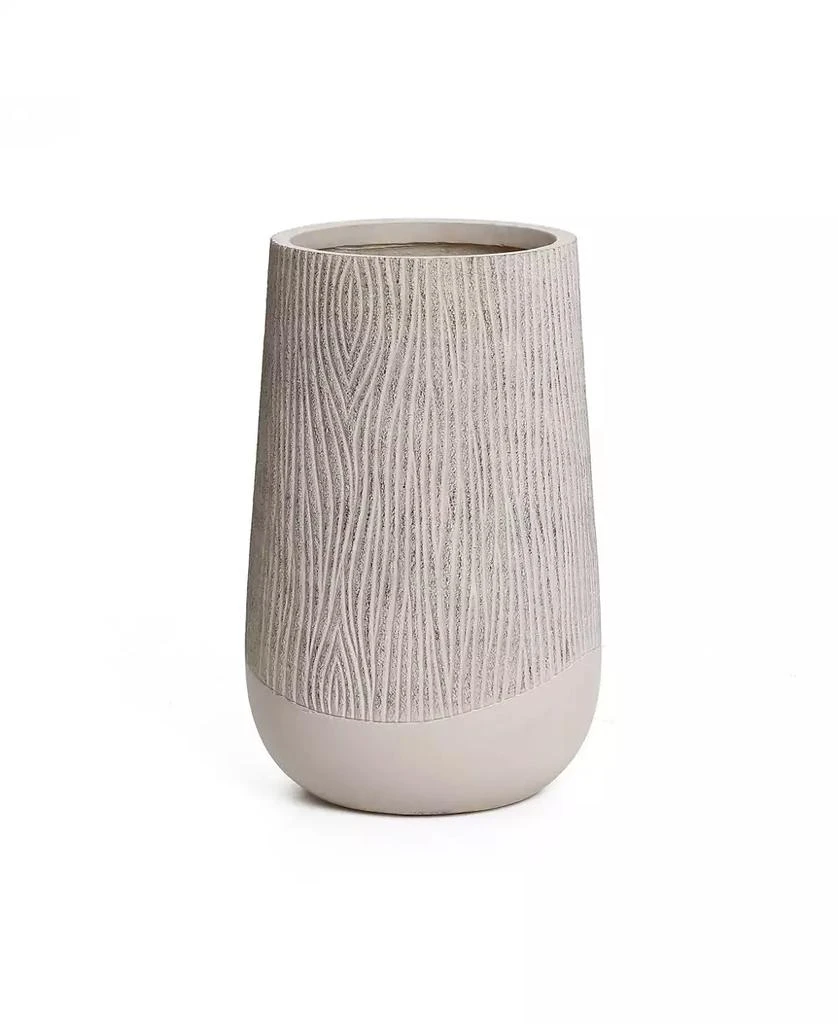 LuxenHome Blended Tan with Wood Pattern Round Tapered 27-Inch Tall MgO Planter, Indoor and Outdoor