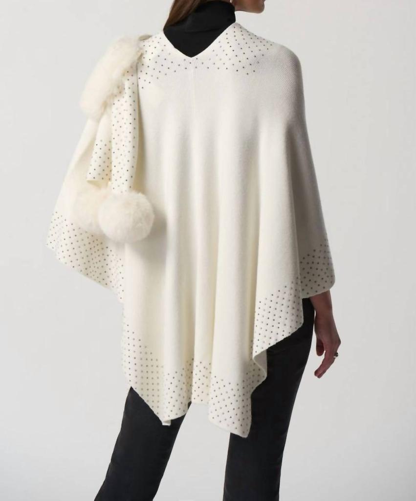 JOSEPH RIBKOFF Joseph Ribkoff - Faux Fur Pom Pom Cape Shawl