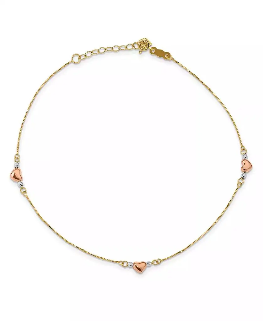 Macy's Puffed Heart Anklet with Adjustable 1" Extender in 14k Multi-Gold