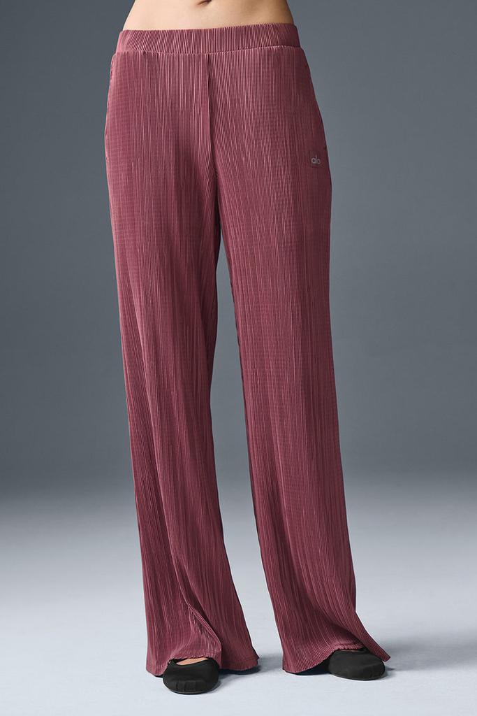 Alo High-Waist Micro Plisse Straight Leg Pant - Burgundy Truffle