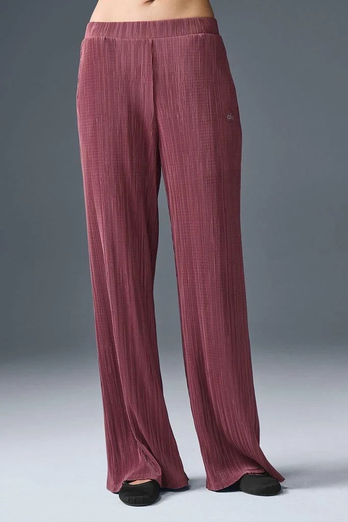 Alo High-Waist Micro Plisse Straight Leg Pant - Burgundy Truffle 1
