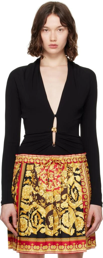 Versace Black Safety Pin Draped Fitted Bodysuit 1