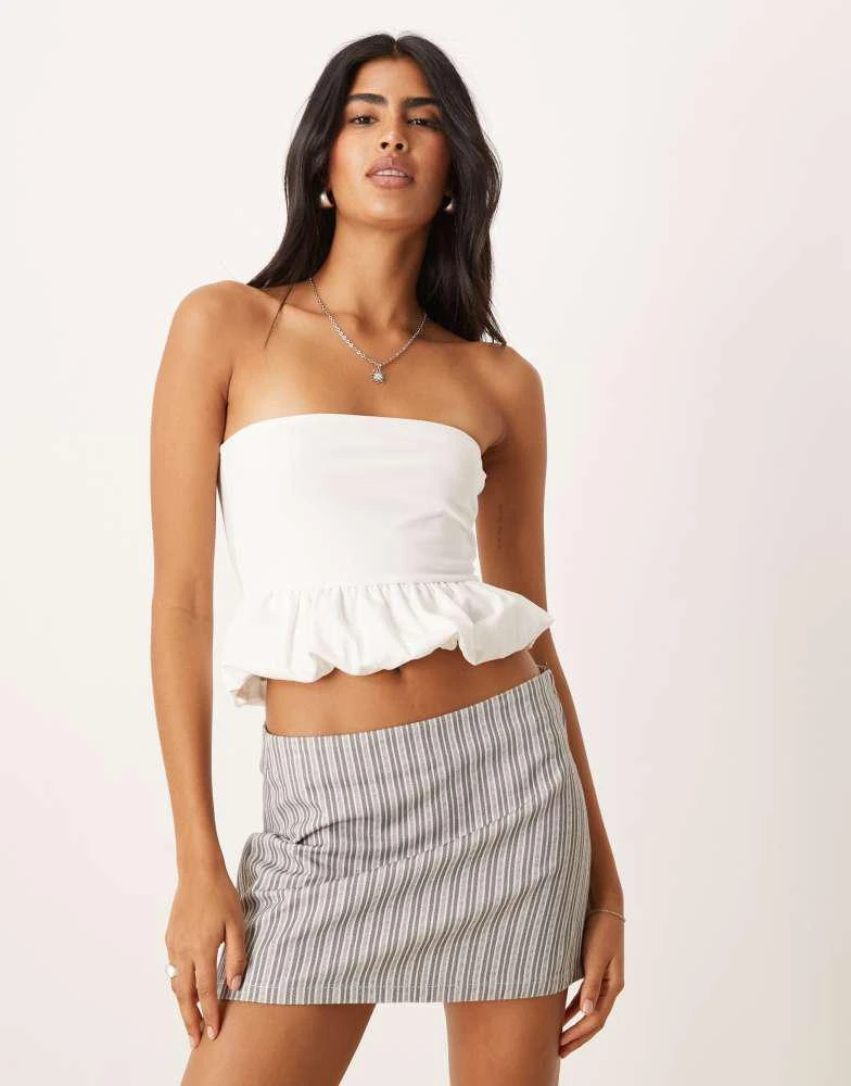 ASOS ASOS DESIGN cotton ruched bandeau top with bubble hem in ivory