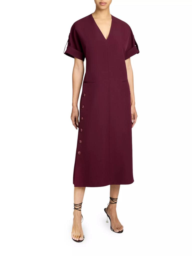 Santorelli Linen-Blend A-Line Button Midi-Dress