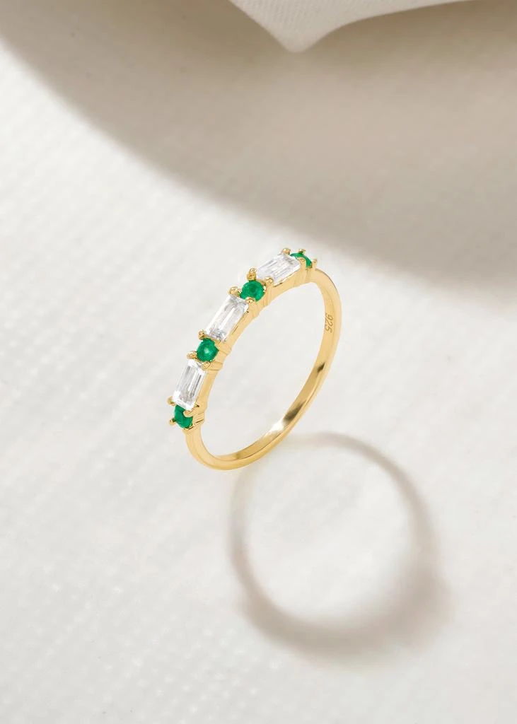Tiramisu 14K Gold Plated Over 925 Sterling Silver Green Onyx 
White Topaz Band Ring 4