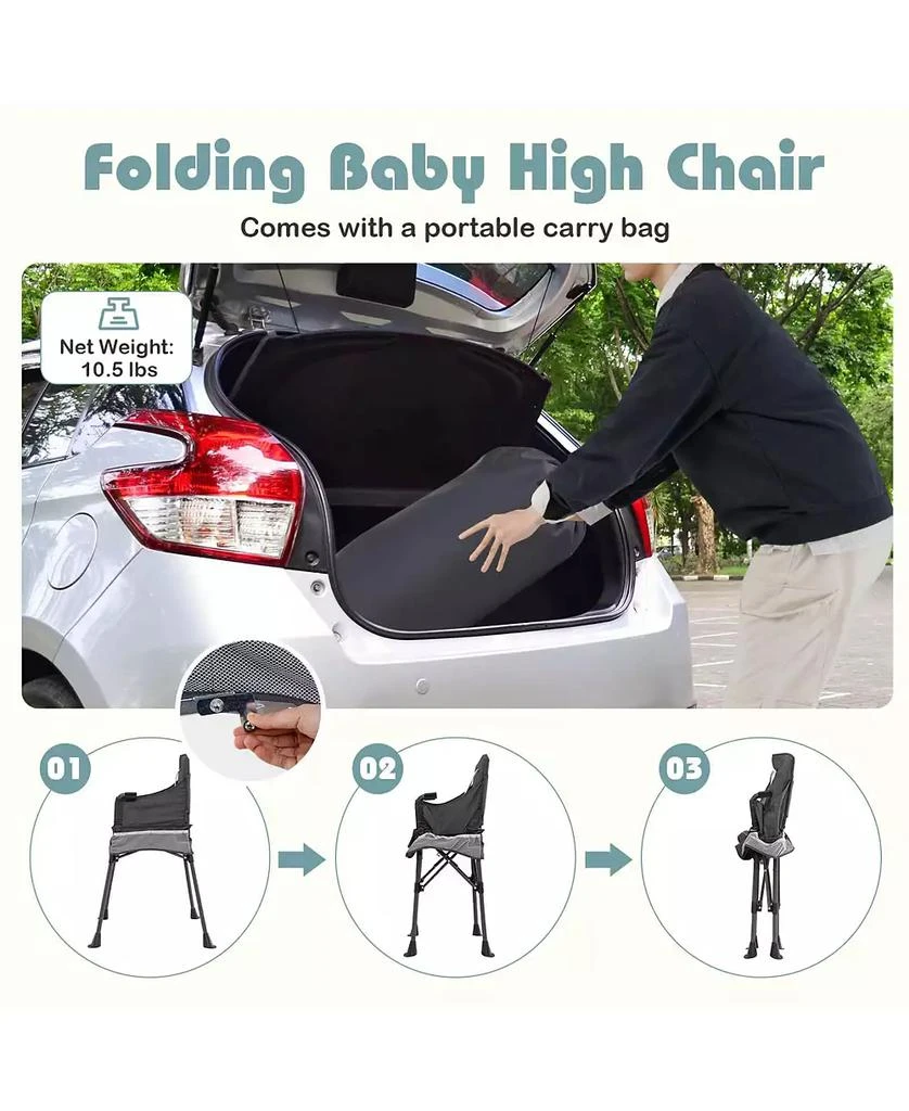 Costway Toddler Folding High Chair with 2-position Tray Adjustable Safety Baffle 6