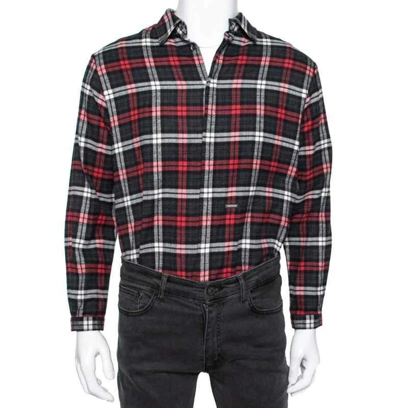 Dsquared2 Red Grey Cotton Checked Flannel Shirt XS – On Sale Now