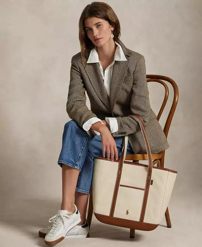 Ralph Lauren Women's Leather-Trim Canvas Medium Shopper Tote 6