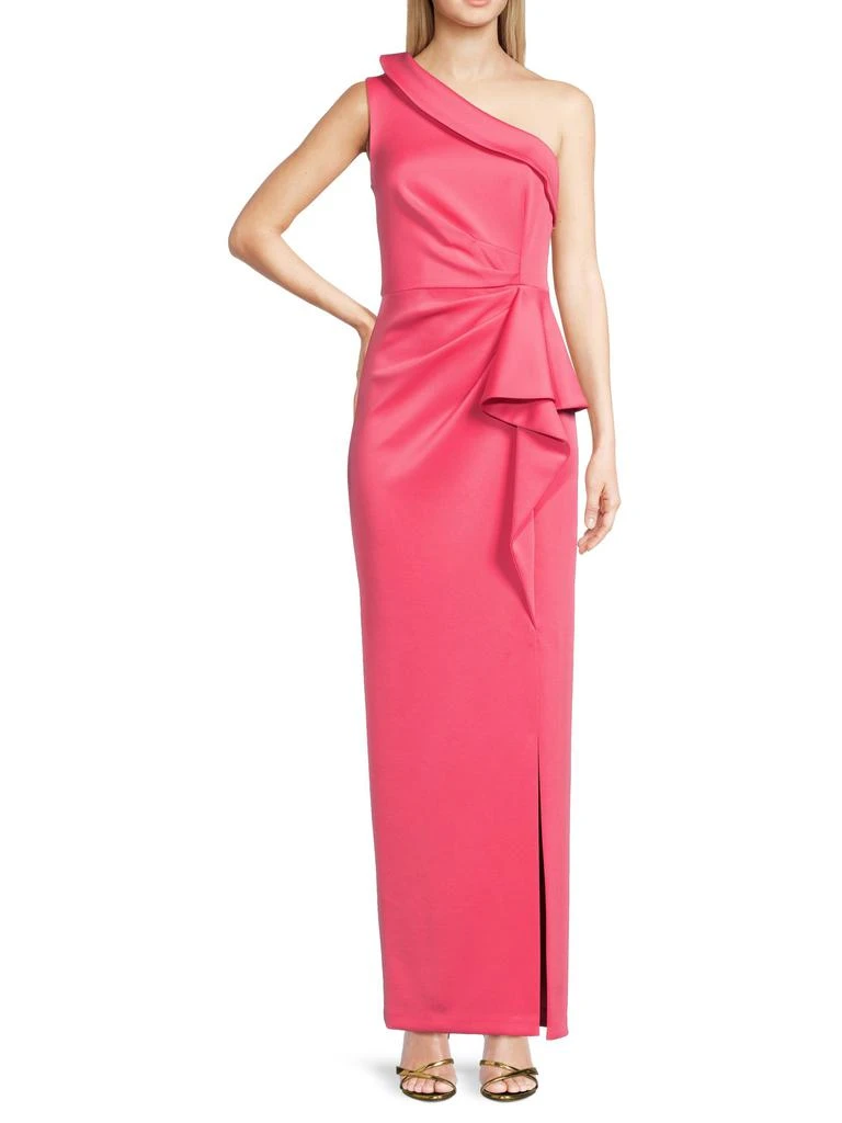 open lace back dress Shona Joy La Lune One Shoulder Cowl Back Maxi Dress in Tan