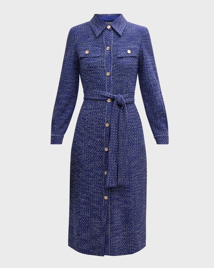 Misook Belted Button-Front Tweed Knit Midi Dress - Heritage Fit 1