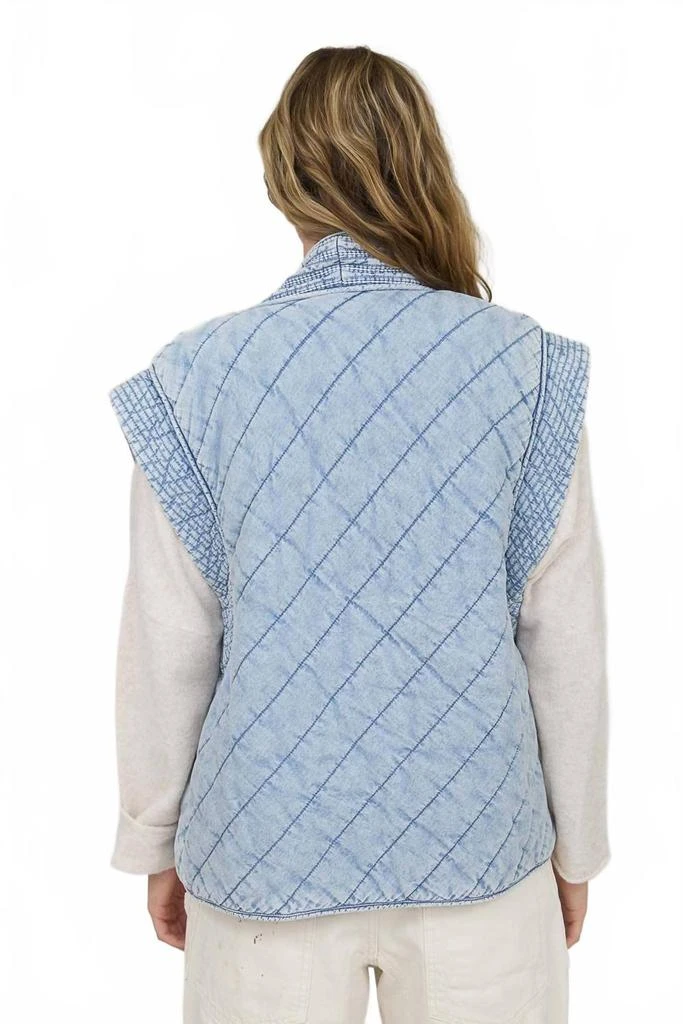 Blu Pepper Quilted Shawl Vest In Washed Denim 2