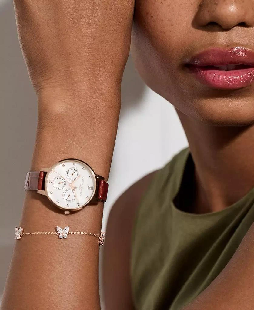 Olivia Burton Women's Multifunction Burgundy Leather Strap Watch 34mm 4