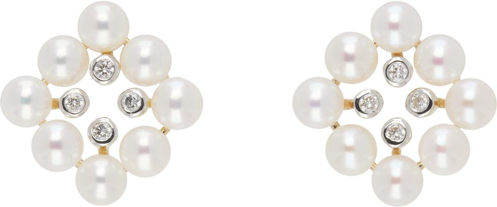 MATEO Gold Pearls & Diamonds Cluster Stud Earrings
