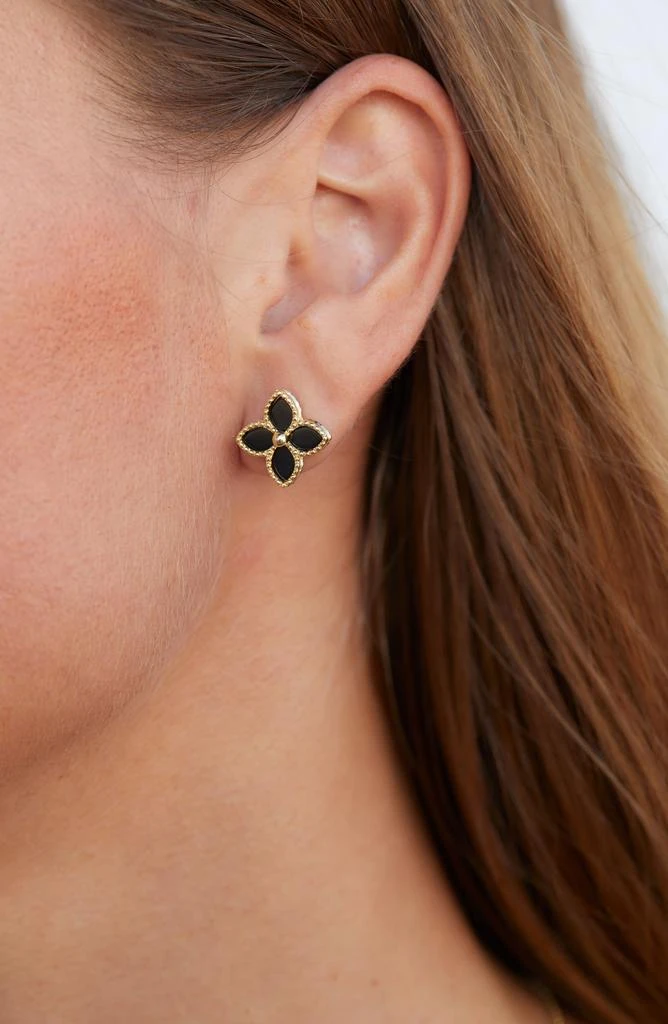 Savvy Cie Jewels Yellow Gold Vermeil Onyx Flower Stud Earrings 2