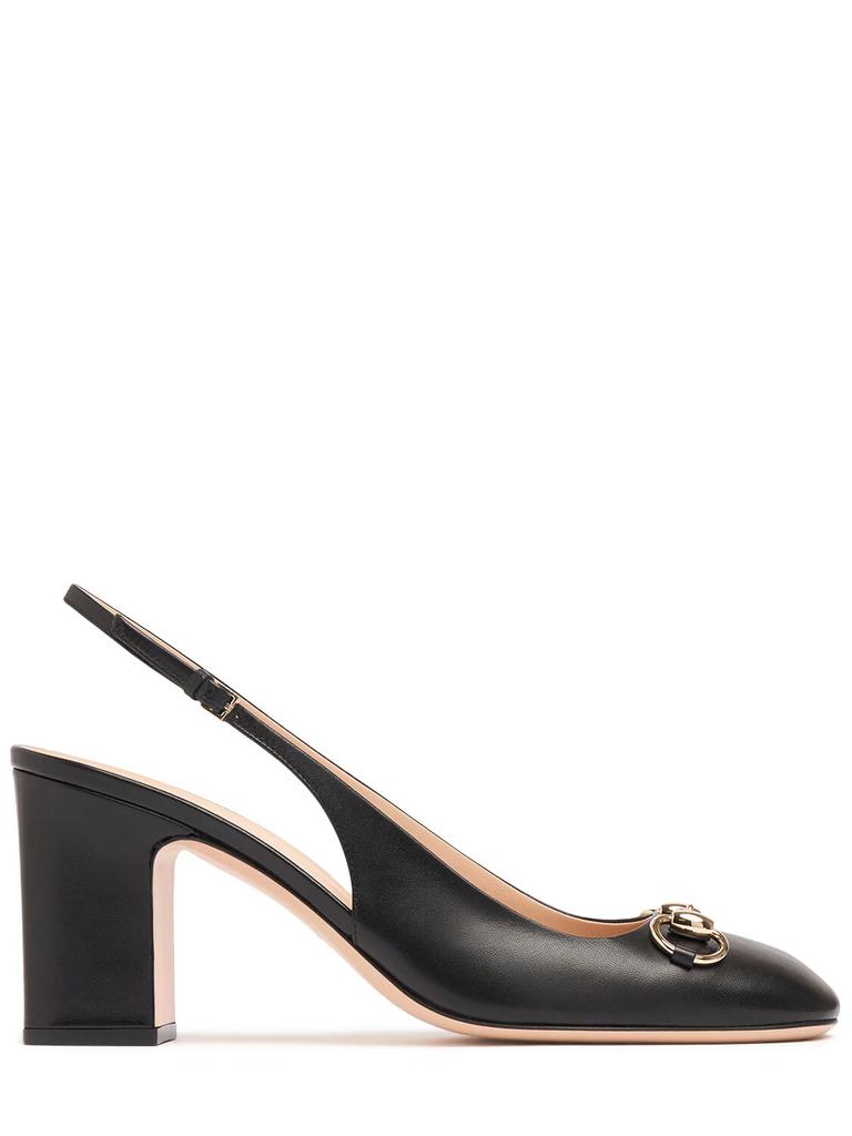 GUCCI 75mm Horsebit Leather Slingback Pumps