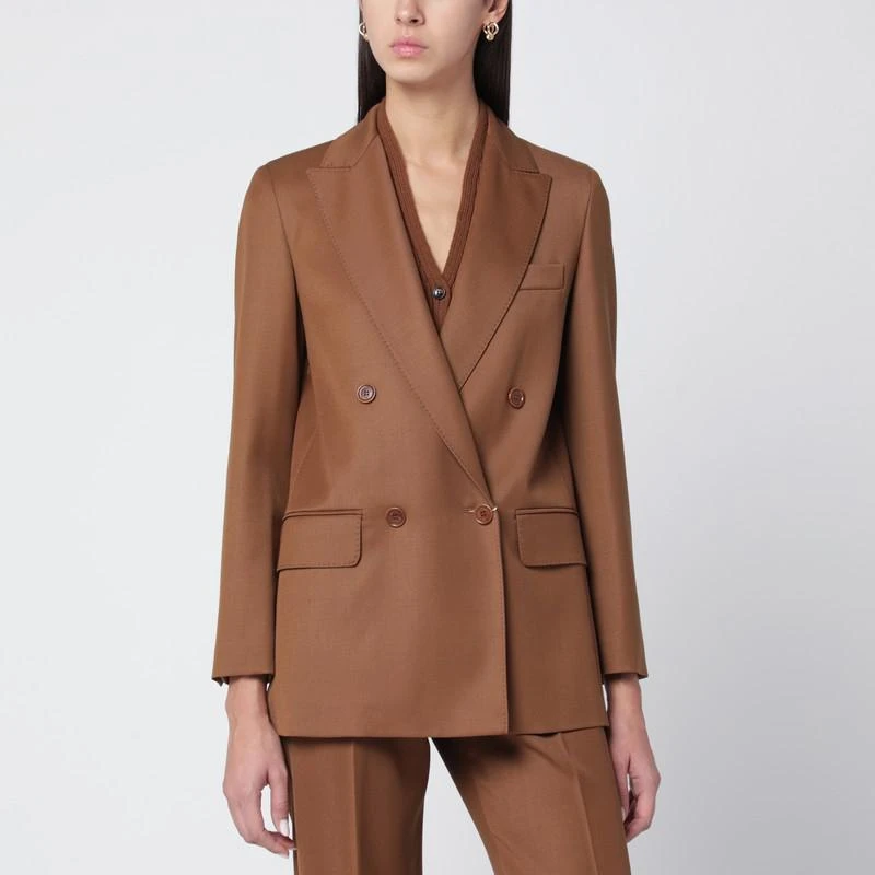 Max Mara Tan double-breasted wool blazer 1