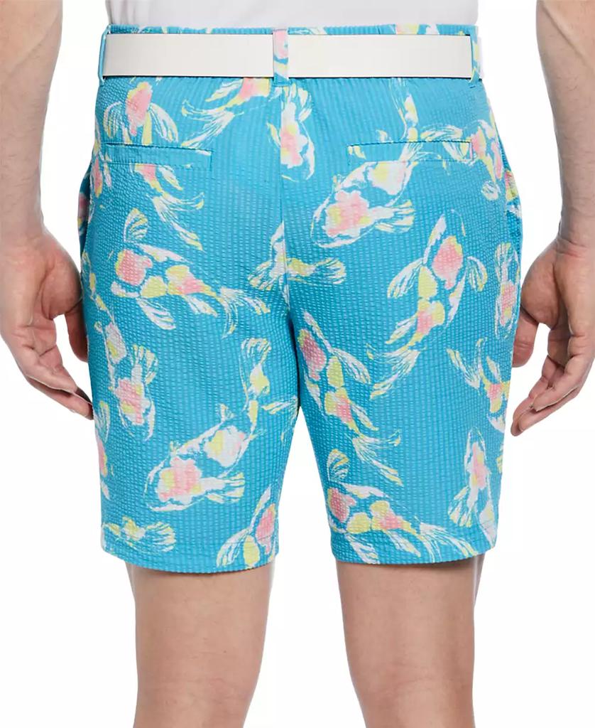 PGA TOUR Men's Seersucker Watercolor Koi Fish Print 8" Golf Shorts