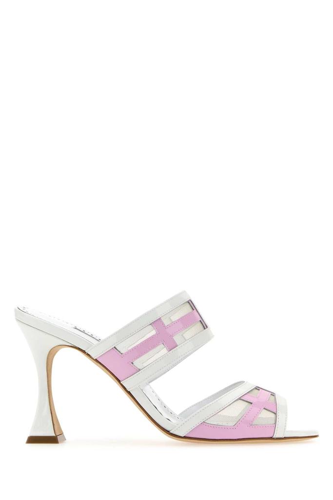 サンダル・ミュール Manolo Blahnik Two-tone leather and mesh Avespamu mules Manolo Blahnik Two-tone Leather And Mesh Avespamu Mules