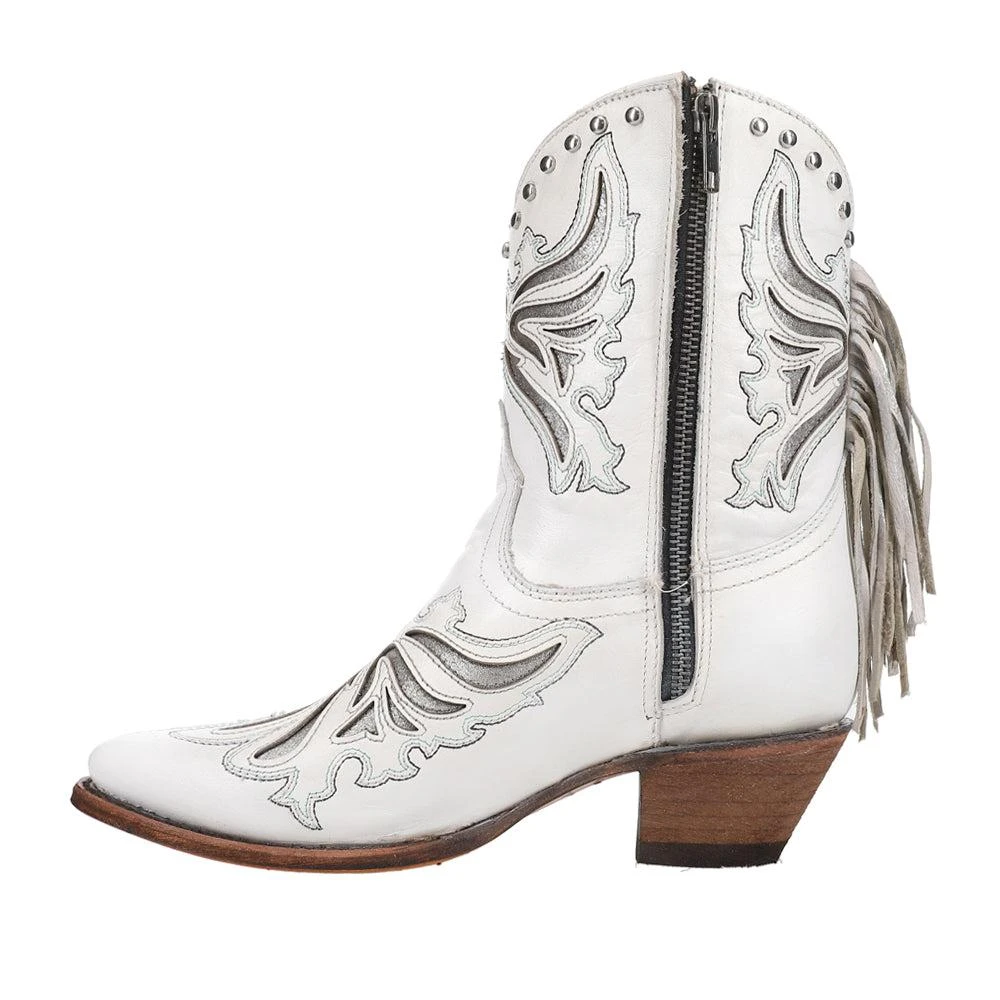Corral Boots Tooled Inlay Fringe Pointed Toe Cowboy Booties 3