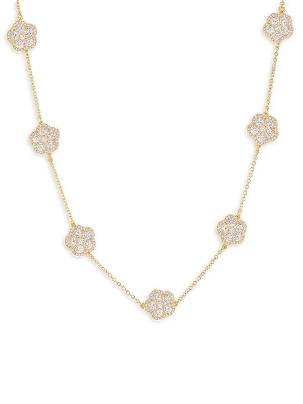 JanKuo Flower 14K Goldplated & Cubic Zirconia Clover Necklace 1