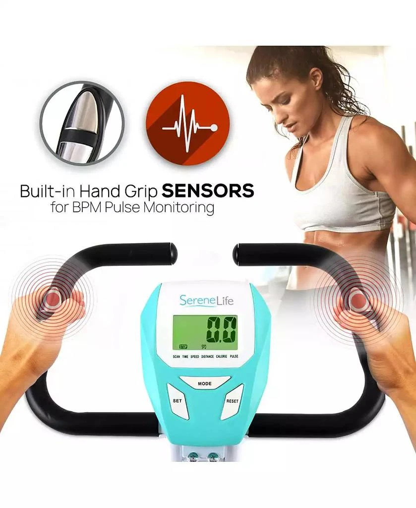 SereneLife Folding Digital Exercise Bike with Pulse Monitor and Resistance Bands 6