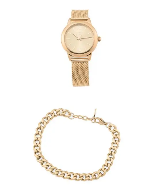 Invicta Women's Angel Stainless Steel Gold Watch And Bracelet Set
