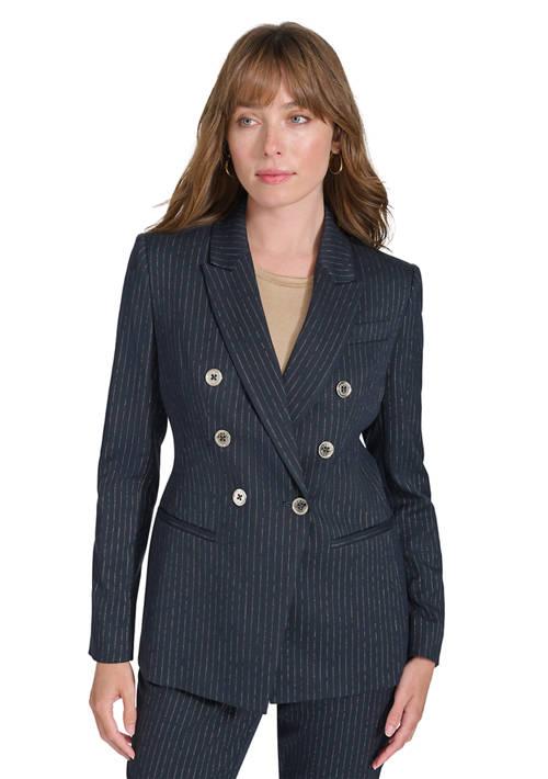 Tommy Hilfiger Hilfiger Women S Double Breaster Lurex Pinstripe Blazer