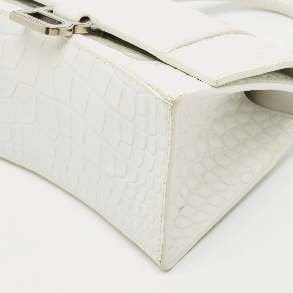 Balenciaga Balenciaga White Croc Embossed Leather Small Hourglass Top Handle Bag 14