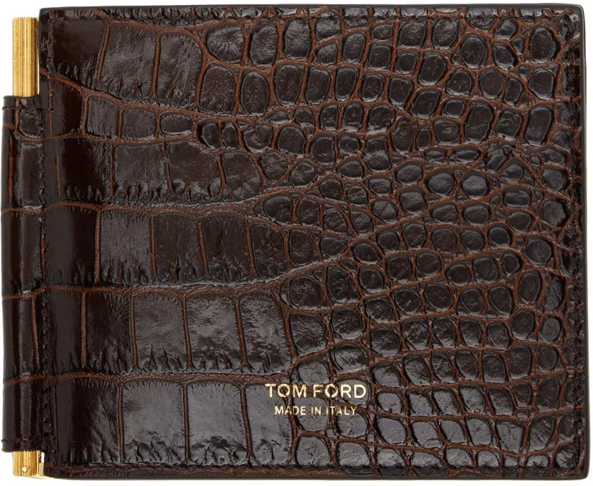Tom Ford Brown Printed Croc Money Clip Wallet 1