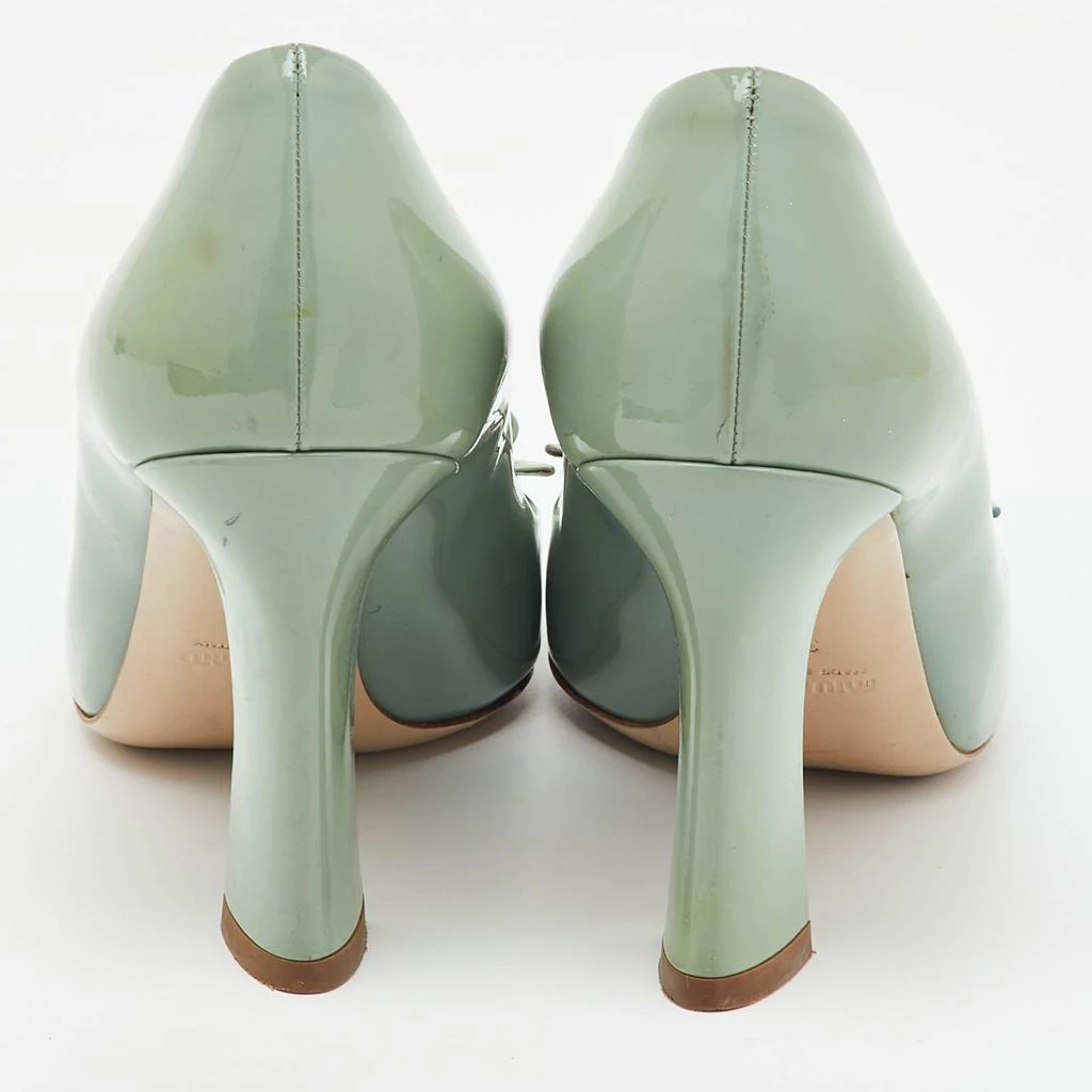 Miu Miu Miu Miu Light Mint Green Patent Leather Bow Block Heel Pumps Size 38 5