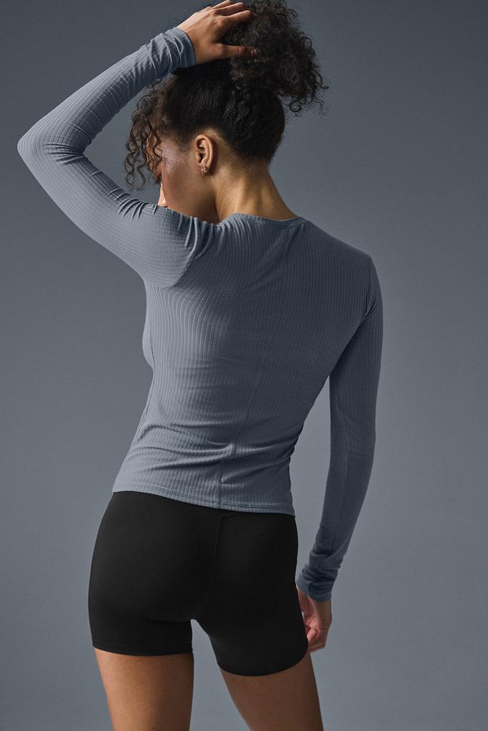 Alo Ribbed Sea Coast Long Sleeve - Steel Grey - Outdoor Clothing