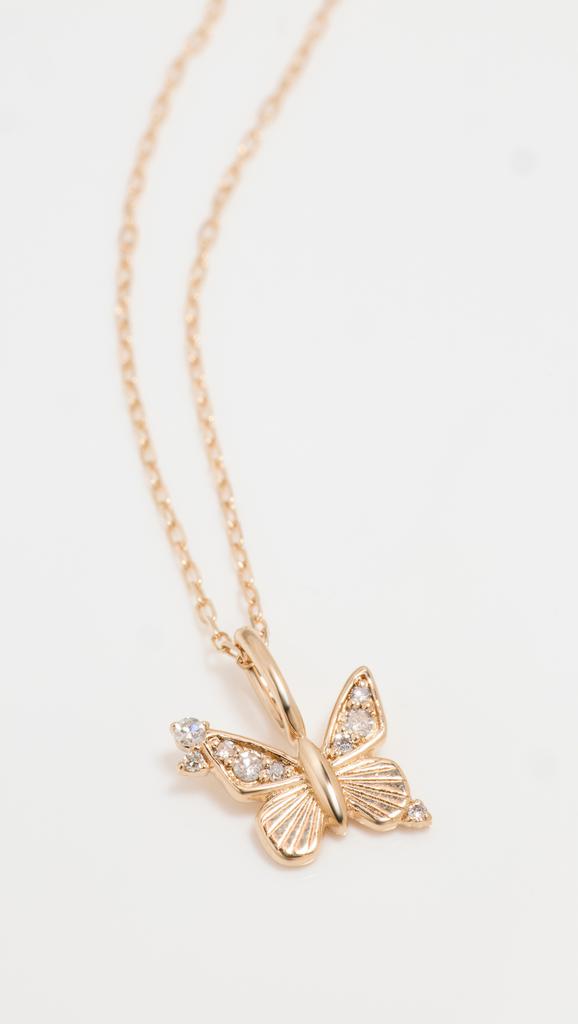 Adina Reyter 14k Diamond Butterfly Mini Bead Charm Necklace