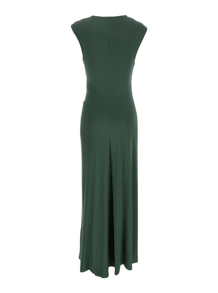 SIMKHAI acacia Green Crewneck Sleeveless Long Dress With Ruched Details On The Waist In Rayon Stretch Woman