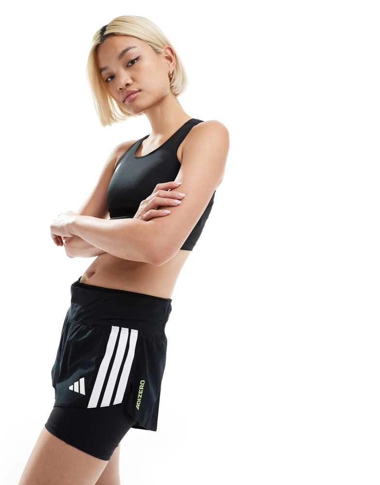 Adidas adidas Running Adizero 2-in-1 gel pocket shorts in black 1