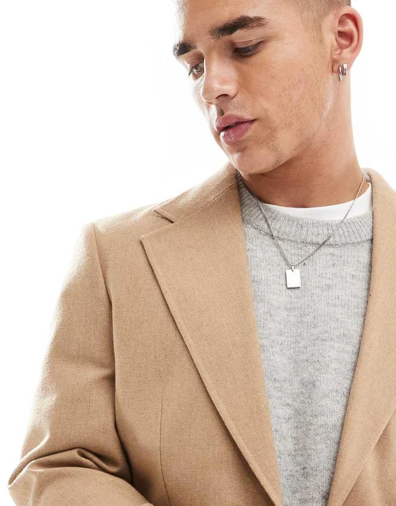 ASOS ASOS DESIGN slim blazer in camel flannel 5