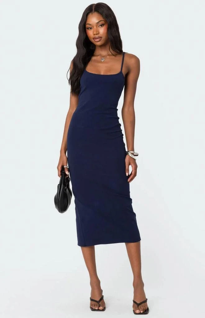 Edikted Air Back Slitted Midi Dress - Navy