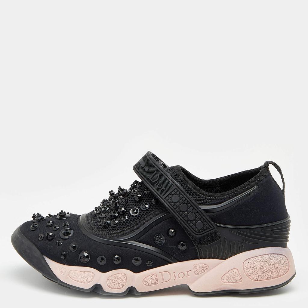 Dior Dior Black Neoprene And Mesh Fusion Embellished Velcro Strap Sneakers Size 36