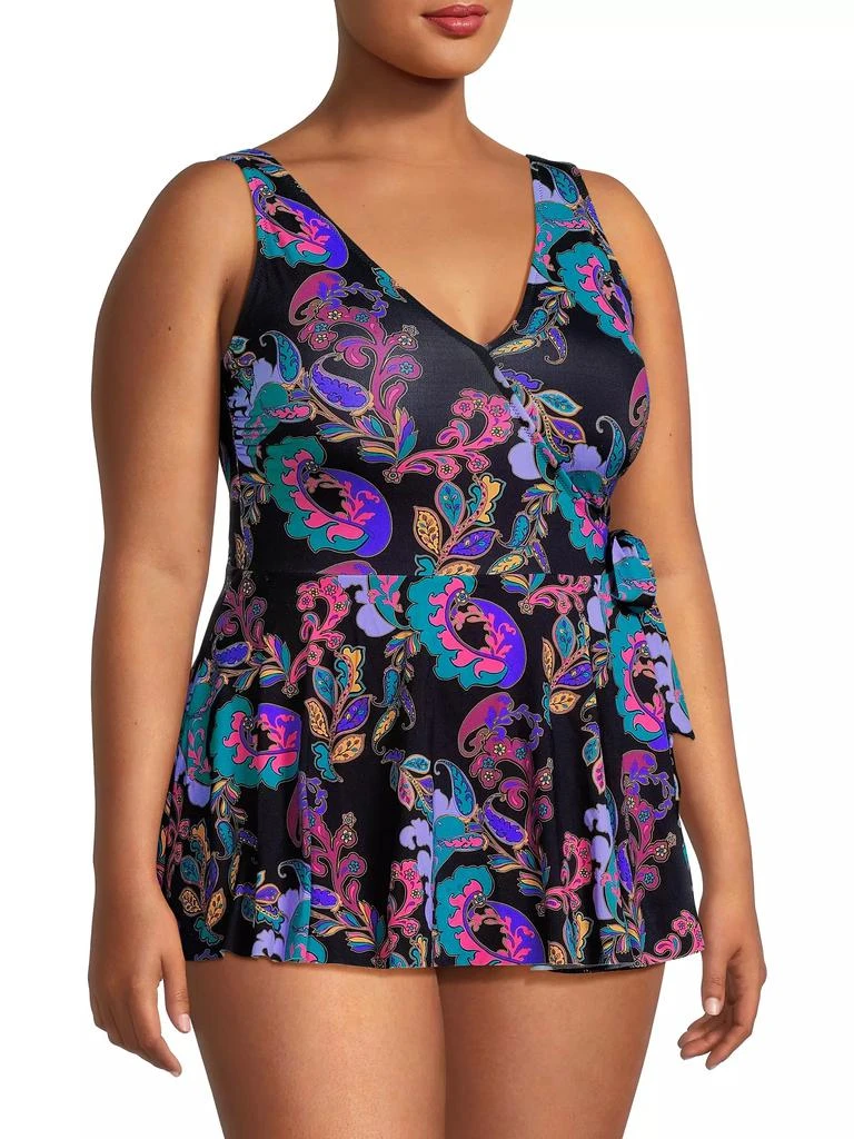 Johnny Was Plus Fatima Wrap-Skirt One-Piece Swimsuit 4
