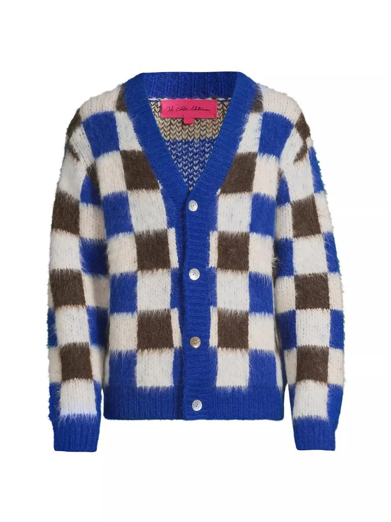 The Elder Statesman Thistle Gingham Alpaca Knit Cardigan 1