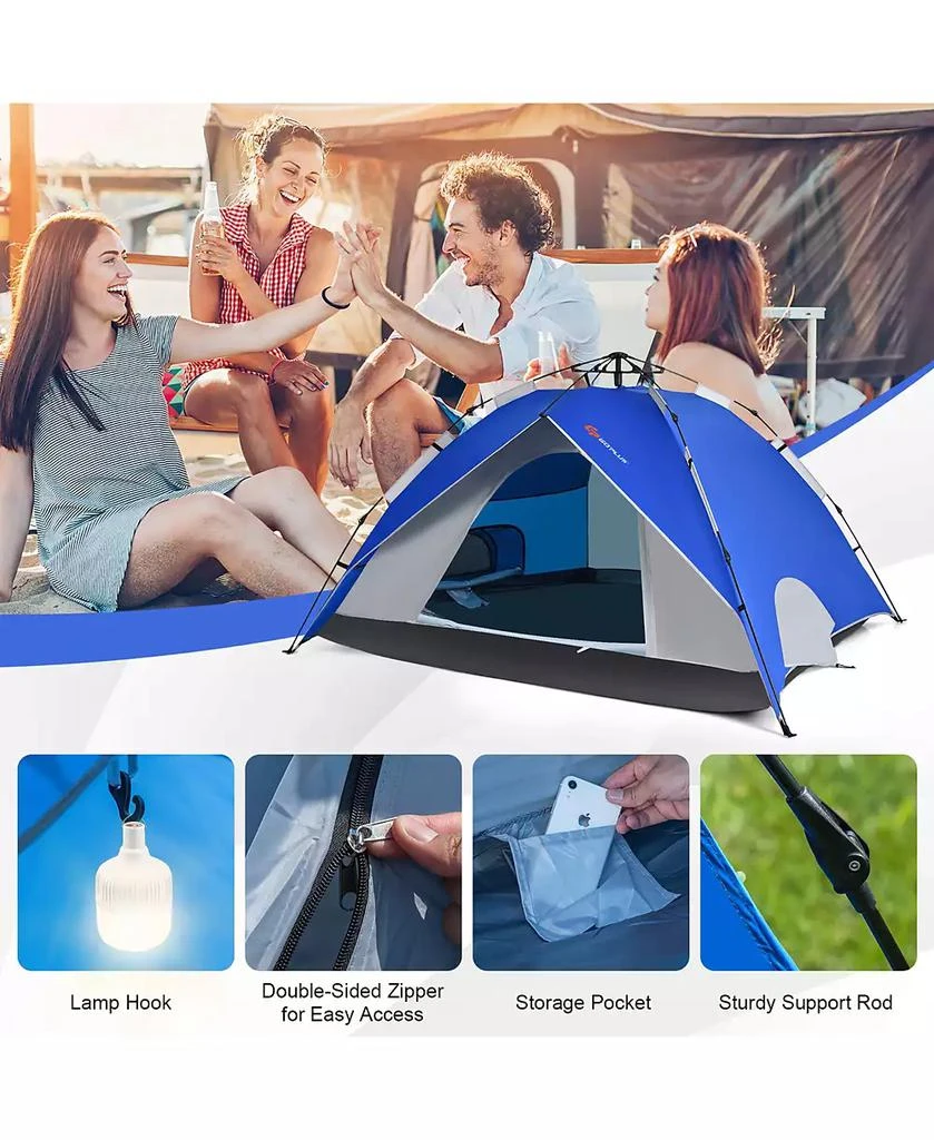 Costway 4 Person Instant Pop-up Camping Tent 2-in-1 Double-Layer Waterproof Tent 5