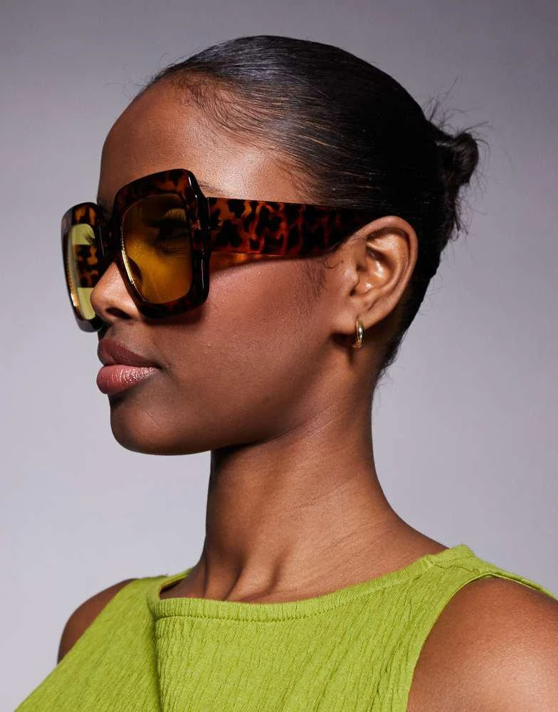 Kaiia Kaiia oversized chunky square yellow lens sunglasses in tort 3