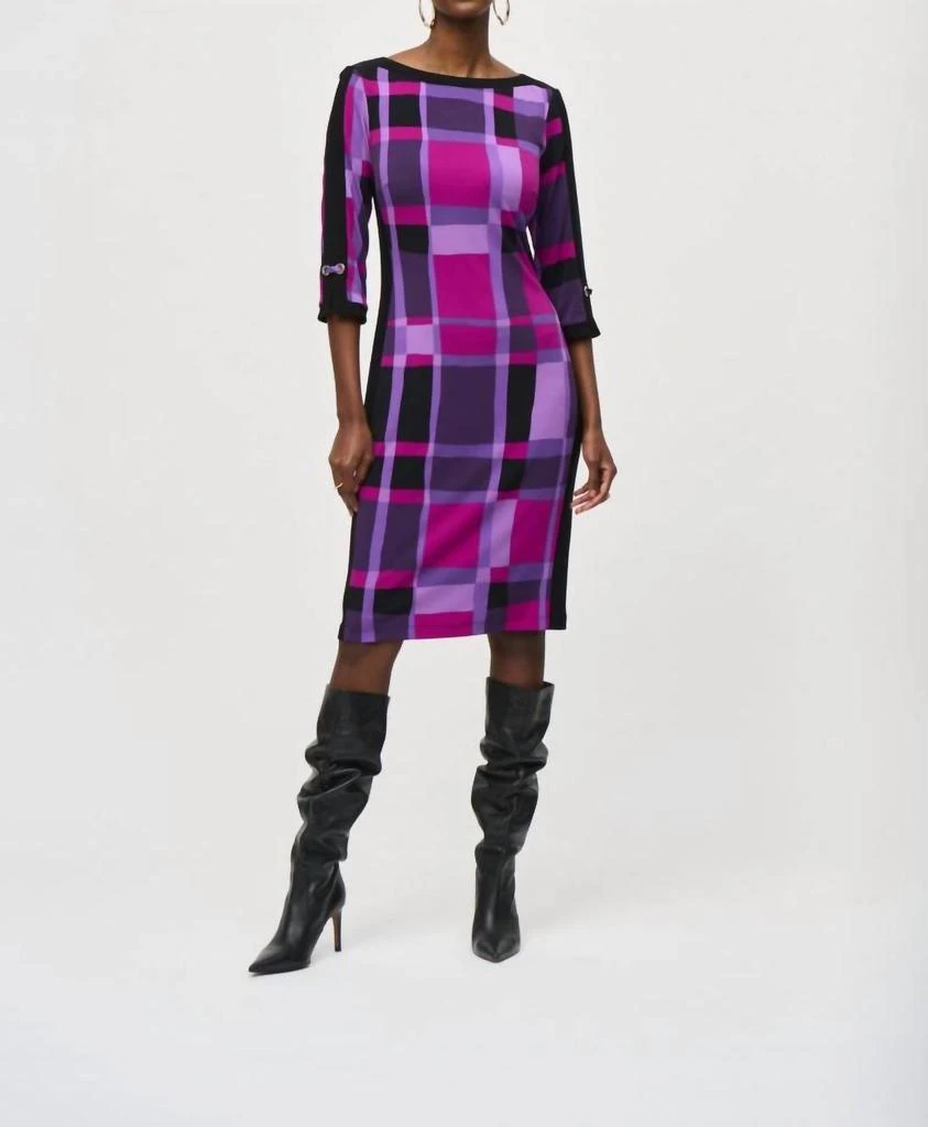 Joseph Ribkoff Geometric Print 3/4 Sleeve Sheath Dress – On Sale