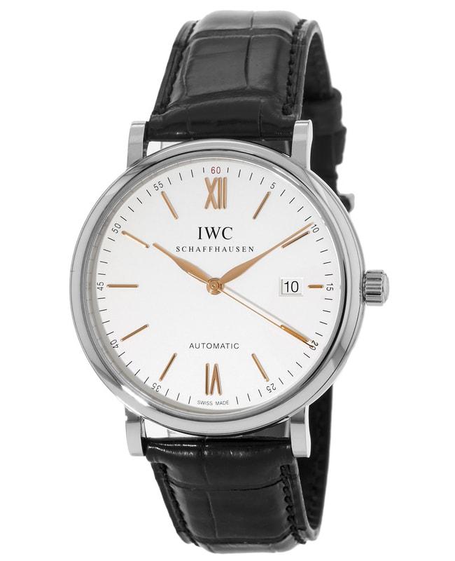 IWC Schaffhausen IWC Portofino Automatic Silver & Gold Dial Black Leather Strap Men's Watch IW356517