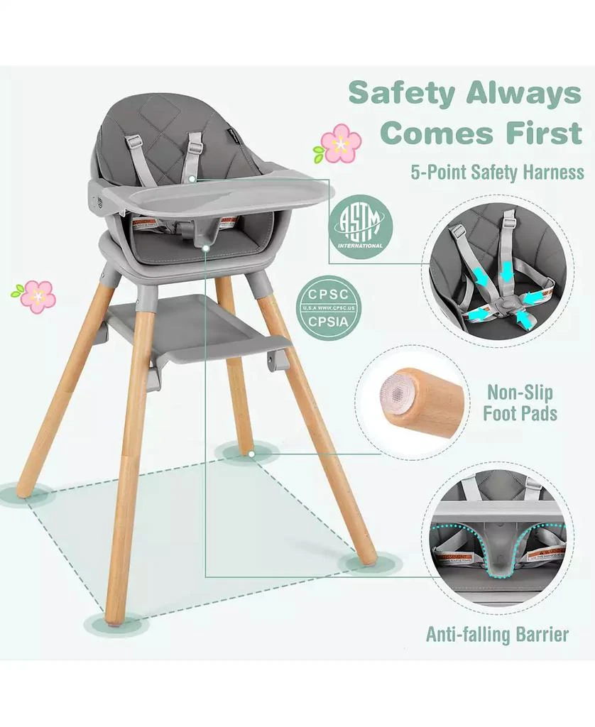 GOUUN 6 in 1 Convertible Highchair with Safety Harness and Removable Tray 7